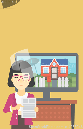 Image of Real estate agent offering house.