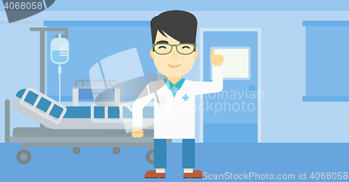Image of Doctor showing finger up vector illustration.