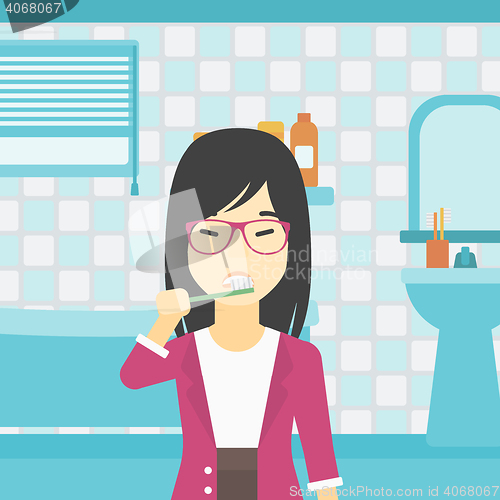 Image of Woman brushing teeth vector illustration.