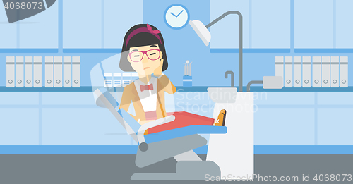 Image of Woman suffering in dental chair.