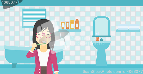 Image of Woman brushing teeth vector illustration.