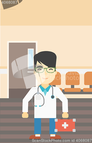 Image of Doctor with first aid box vector illustration.