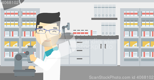 Image of Laboratory assistant with microscope.