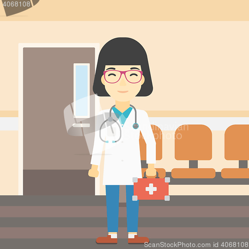 Image of Doctor with first aid box vector illustration.