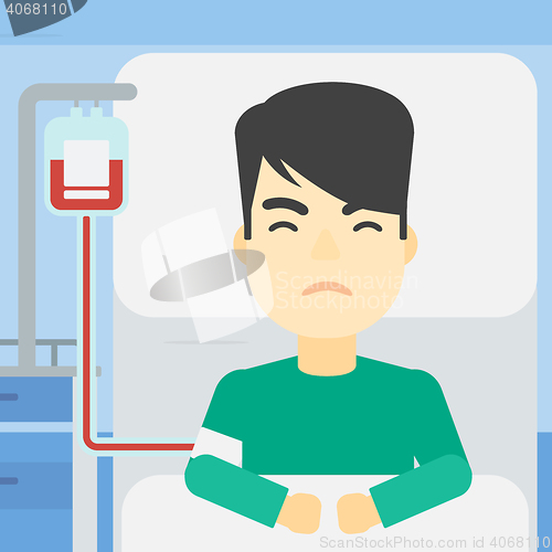 Image of Patient lying in hospital bed vector illustration.