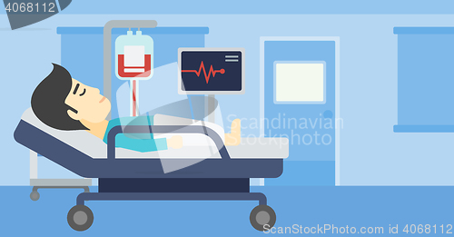 Image of Man lying in hospital bed vector illustration.