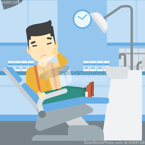 Image of Man suffering in dental chair vector illustration.