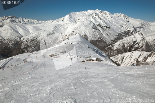 Image of Skiing slopes, majestic Alpine landscape