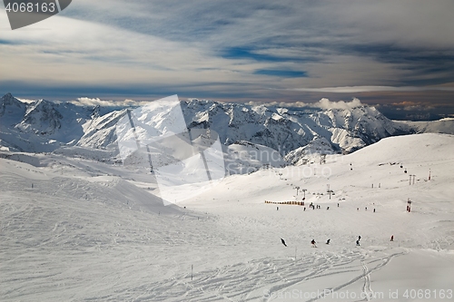 Image of Skiing slopes, majestic Alpine landscape