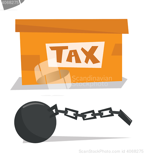 Image of Box for taxes and chain with ball.