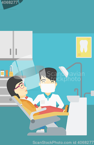Image of Patient and doctor at dentist office.