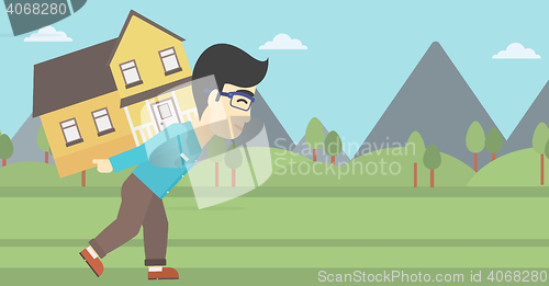 Image of Man carrying house vector illustration.