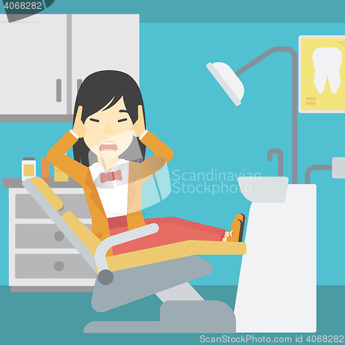 Image of Scared patient in dental chair vector illustration
