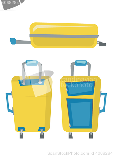 Image of Modern suitcases on wheels vector illustration.