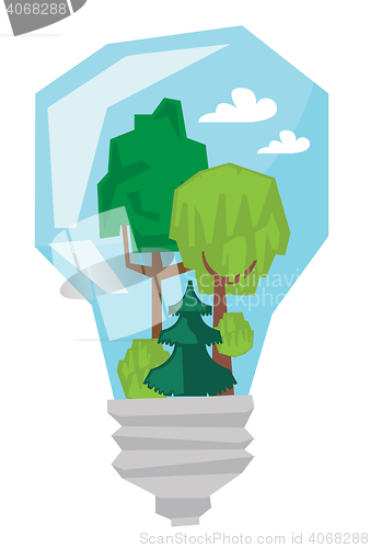 Image of Light bulb with trees inside vector illustration.