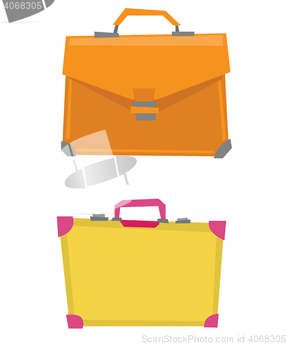 Image of Suitcase and leather briefcase vector illustration