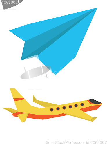 Image of Passenger airplane and paper plane.