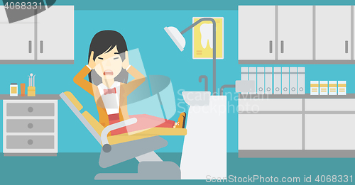 Image of Scared patient in dental chair vector illustration