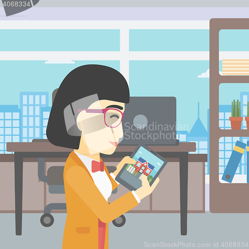 Image of Woman looking for house vector illustration.