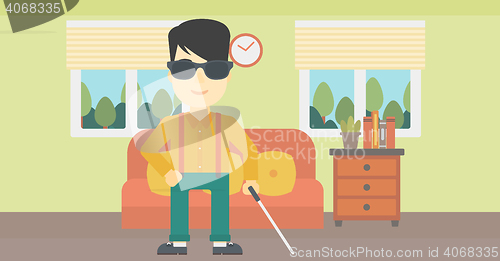 Image of Blind man with stick vector illustration.