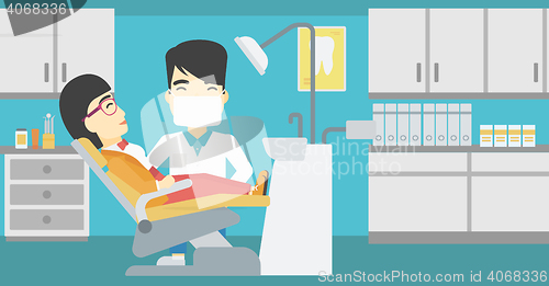 Image of Patient and doctor at dentist office.