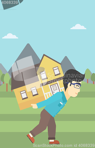 Image of Man carrying house vector illustration.
