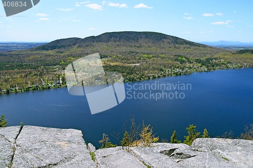 Image of View from the mountain over beautiful lake
