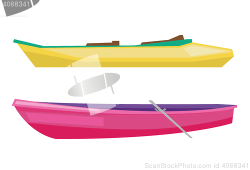 Image of Rowing boat with paddles and canoe.