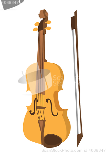 Image of Wooden violin with bow vector illustration.