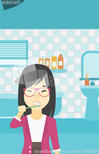 Image of Woman brushing teeth vector illustration.