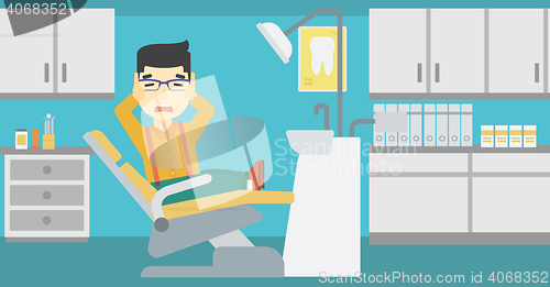 Image of Scared patient in dental chair vector illustration