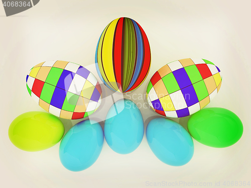 Image of Colored Eggs on a white background. 3D illustration. Vintage sty