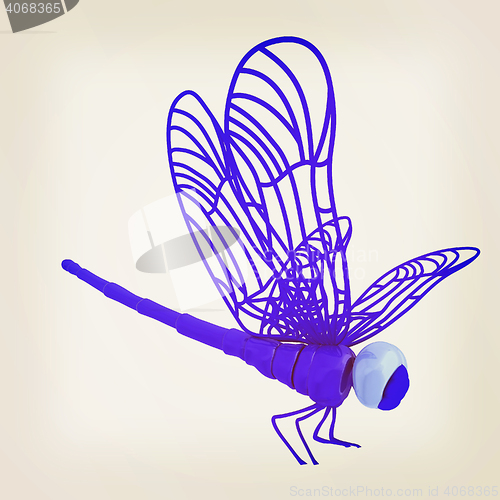 Image of Dragonfly. 3D illustration. Vintage style.