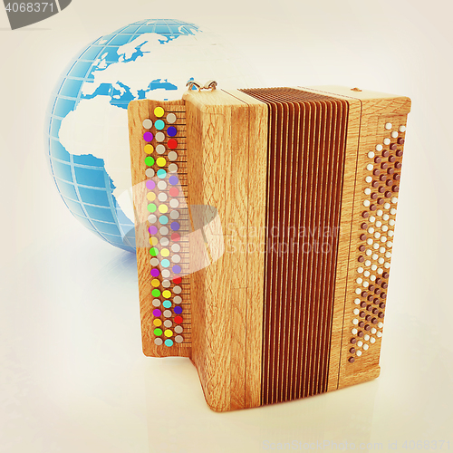 Image of Musical instrument - retro bayan and Earth. 3D illustration. Vin