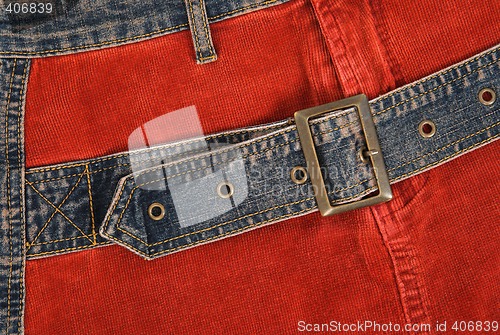 Image of Corduroy clothing with denim belt