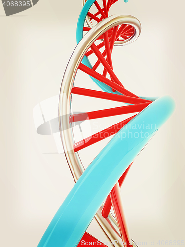 Image of DNA structure model on white. 3D illustration. Vintage style.