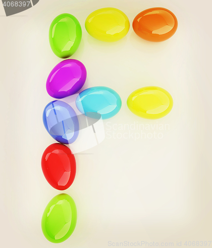 Image of Alphabet from colorful eggs. Letter \"F\". 3D illustration. Vintag