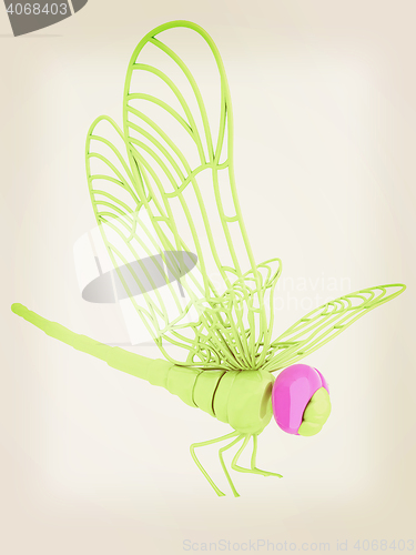 Image of Dragonfly. 3D illustration. Vintage style.