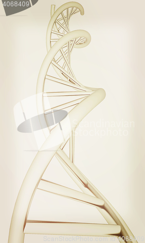 Image of DNA structure model on white. 3D illustration. Vintage style.