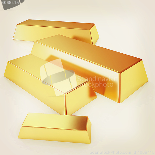 Image of gold bars. 3D illustration. Vintage style.