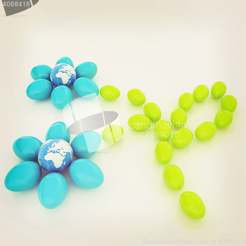 Image of Eggs in the shape of a flower with Earth. Global holiday concept