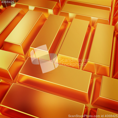 Image of gold bars. 3D illustration. Vintage style.