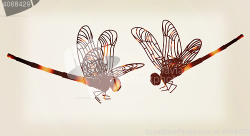 Image of Dragonfly. 3D illustration. Vintage style.