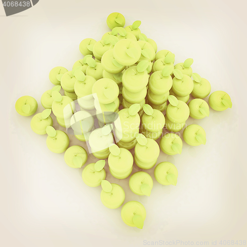 Image of Piramid of apples on a white. 3D illustration. Vintage style.