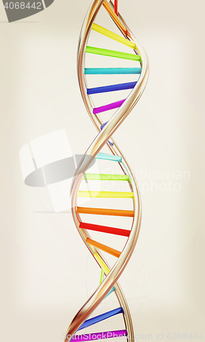 Image of DNA structure model on white. 3D illustration. Vintage style.