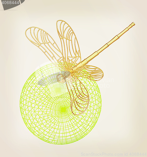 Image of Dragonfly on abstract design sphere. 3D illustration. Vintage st