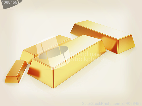 Image of gold bars. 3D illustration. Vintage style.