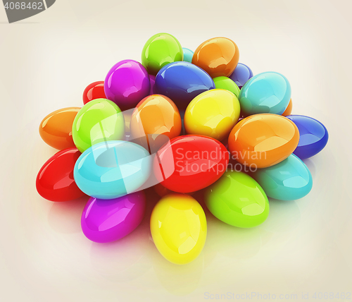 Image of Colored Eggs on a white background. 3D illustration. Vintage sty