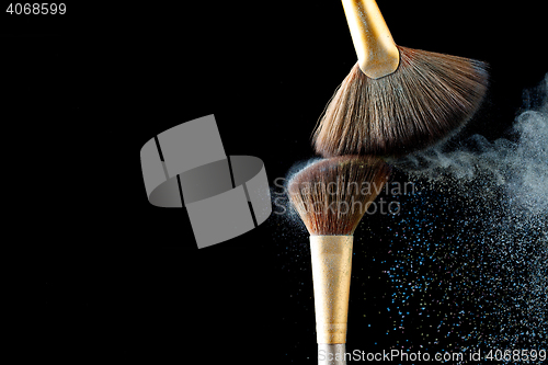 Image of Professional brushes for powder and blush isolated on black background