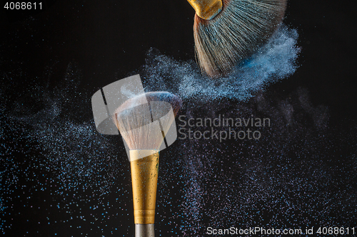 Image of Thick professional brush and loose powder particles